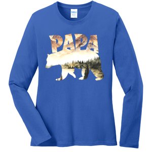 Papa Bear Forest Lake Mountain Scene Outdoors FatherS Day Gift Ladies Long Sleeve Shirt