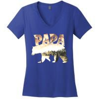 Papa Bear Forest Lake Mountain Scene Outdoors FatherS Day Gift Women's V-Neck T-Shirt