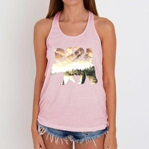 Papa Bear Forest Lake Mountain Scene Outdoors FatherS Day Gift Women's Knotted Racerback Tank