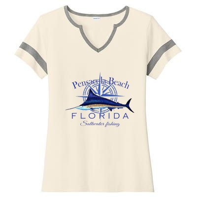 Pensacola Beach Florida Sailfish Billfish Saltwater Fishing Ladies Halftime Notch Neck Tee