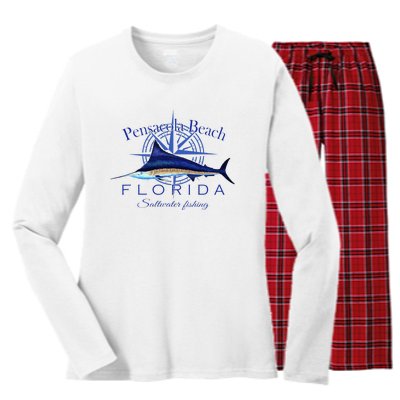 Pensacola Beach Florida Sailfish Billfish Saltwater Fishing Women's Long Sleeve Flannel Pajama Set 