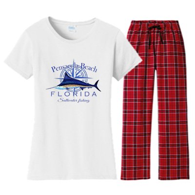 Pensacola Beach Florida Sailfish Billfish Saltwater Fishing Women's Flannel Pajama Set