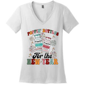 Poppin Bottles For The New Year Propofol Icu Nurse New Year Women's V-Neck T-Shirt