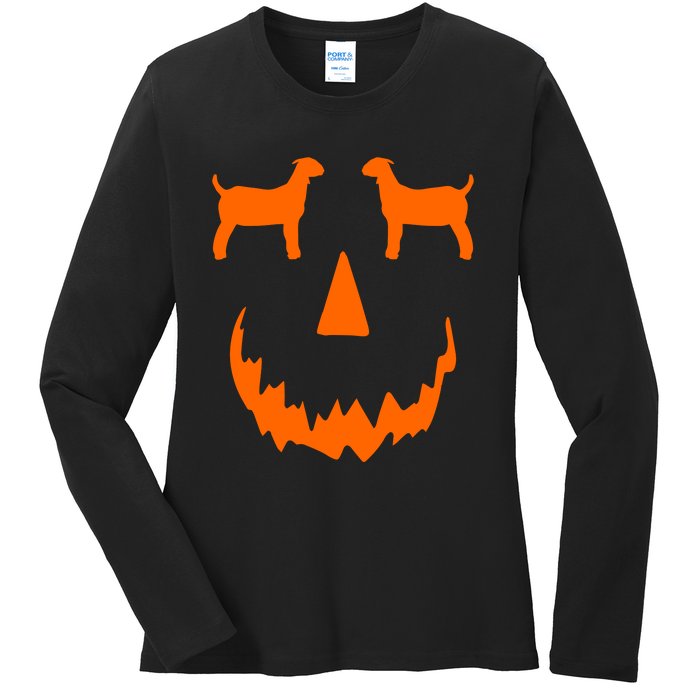 Pumpkin Boer Goat Show Halloween Ladies Long Sleeve Shirt