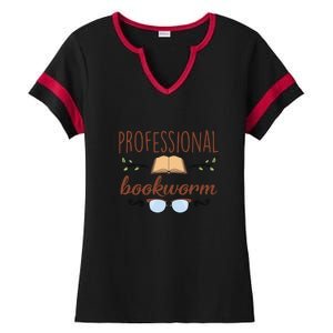 Professional Bookworm Glasses Reading Books Gift Cute Reading Ladies Halftime Notch Neck Tee