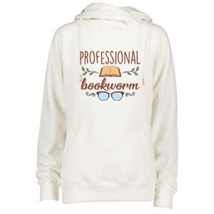 Professional Bookworm Glasses Reading Books Gift Cute Reading Womens Funnel Neck Pullover Hood