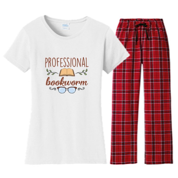 Professional Bookworm Glasses Reading Books Gift Cute Reading Women's Flannel Pajama Set