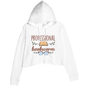 Professional Bookworm Glasses Reading Books Gift Cute Reading Crop Fleece Hoodie