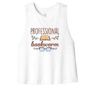 Professional Bookworm Glasses Reading Books Gift Cute Reading Women's Racerback Cropped Tank