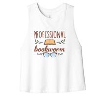 Professional Bookworm Glasses Reading Books Gift Cute Reading Women's Racerback Cropped Tank