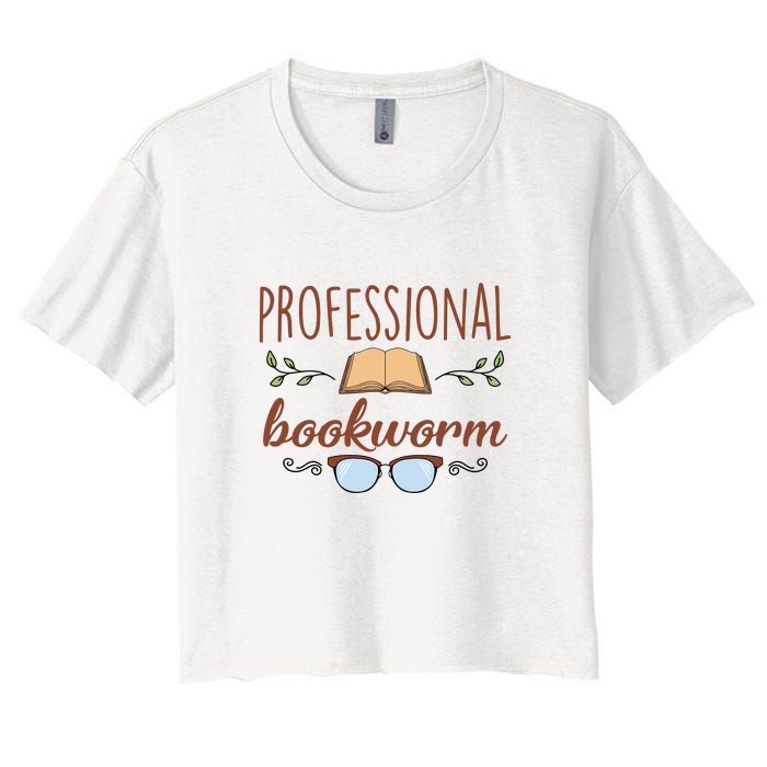 Professional Bookworm Glasses Reading Books Gift Cute Reading Women's Crop Top Tee