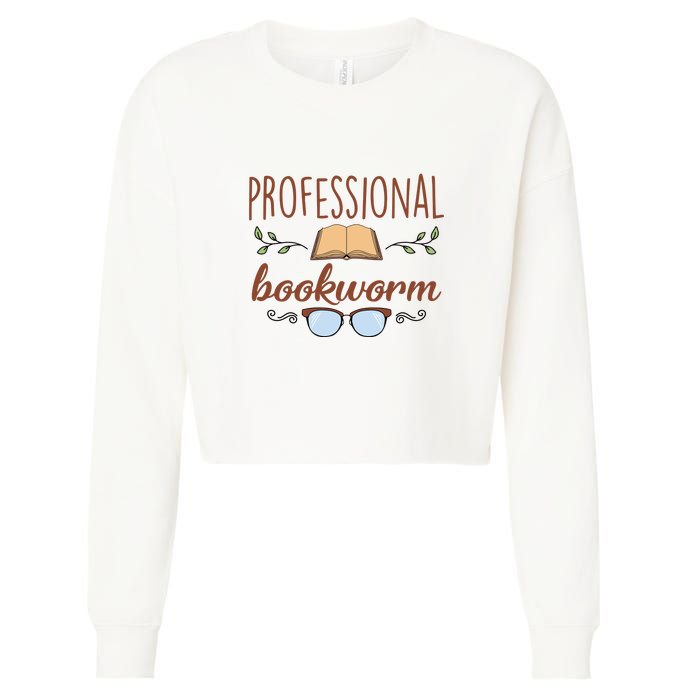 Professional Bookworm Glasses Reading Books Gift Cute Reading Cropped Pullover Crew