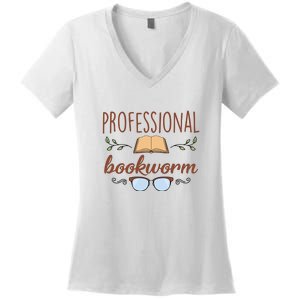 Professional Bookworm Glasses Reading Books Gift Cute Reading Women's V-Neck T-Shirt