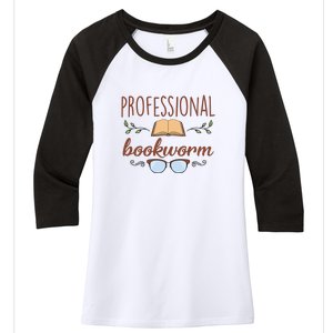 Professional Bookworm Glasses Reading Books Gift Cute Reading Women's Tri-Blend 3/4-Sleeve Raglan Shirt