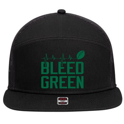 Bleed Green Football Team heart beat 7 Panel Mesh Trucker Snapback Hat