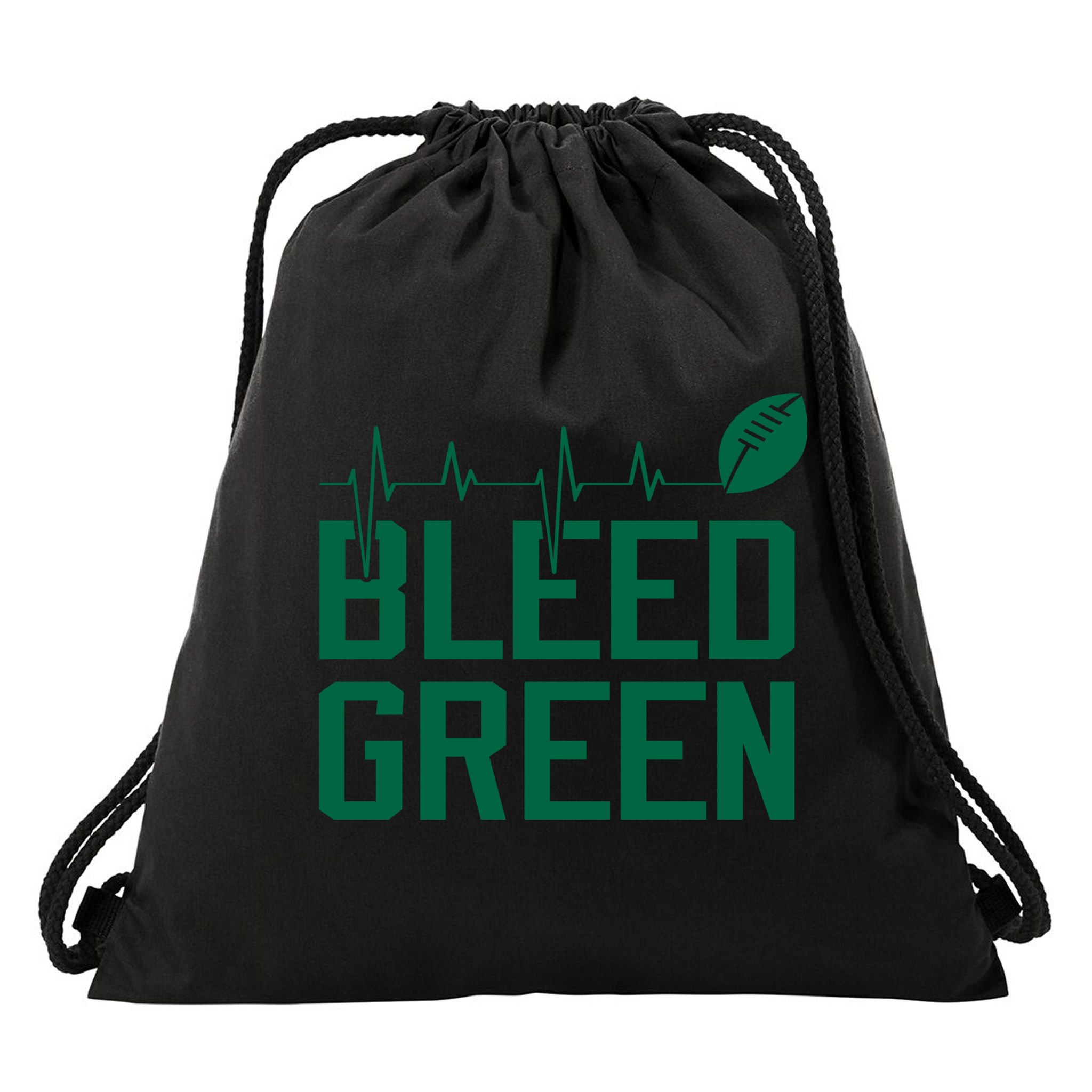 Bleed Green Football Team heart beat Drawstring Bag