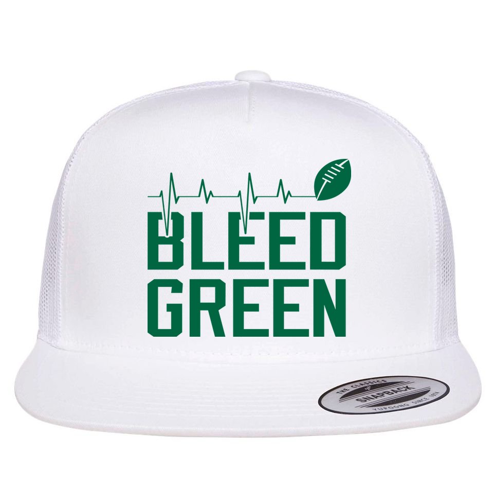 Bleed Green Football Team heart beat Flat Bill Trucker Hat