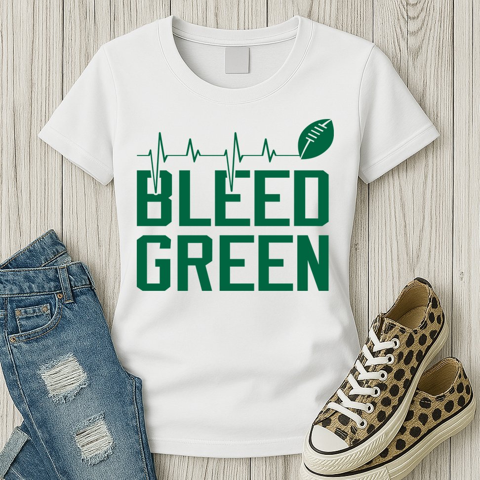 Bleed Green Football Team heart beat Womens T-Shirt