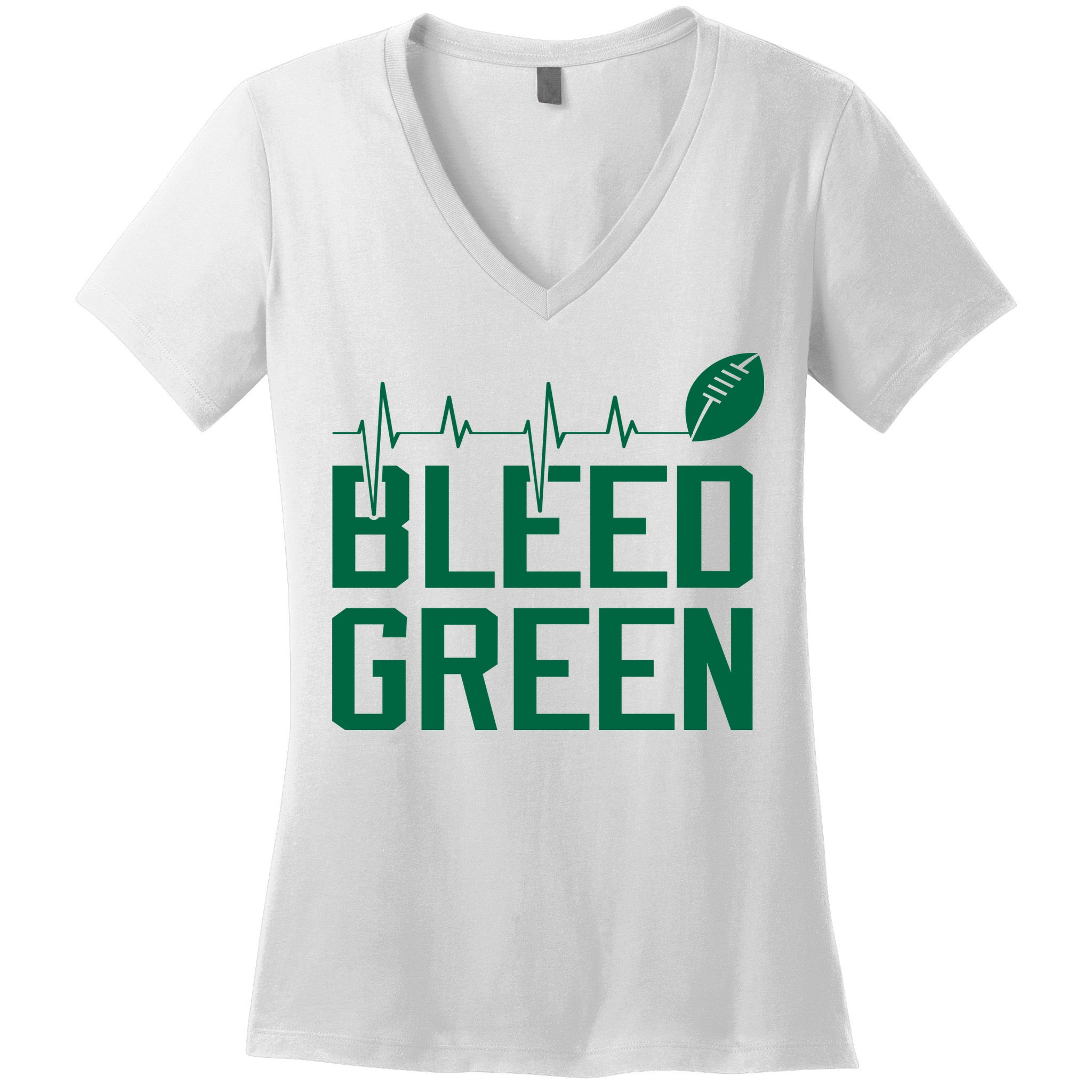 Bleed Green Football Team heart beat Women's V-Neck T-Shirt