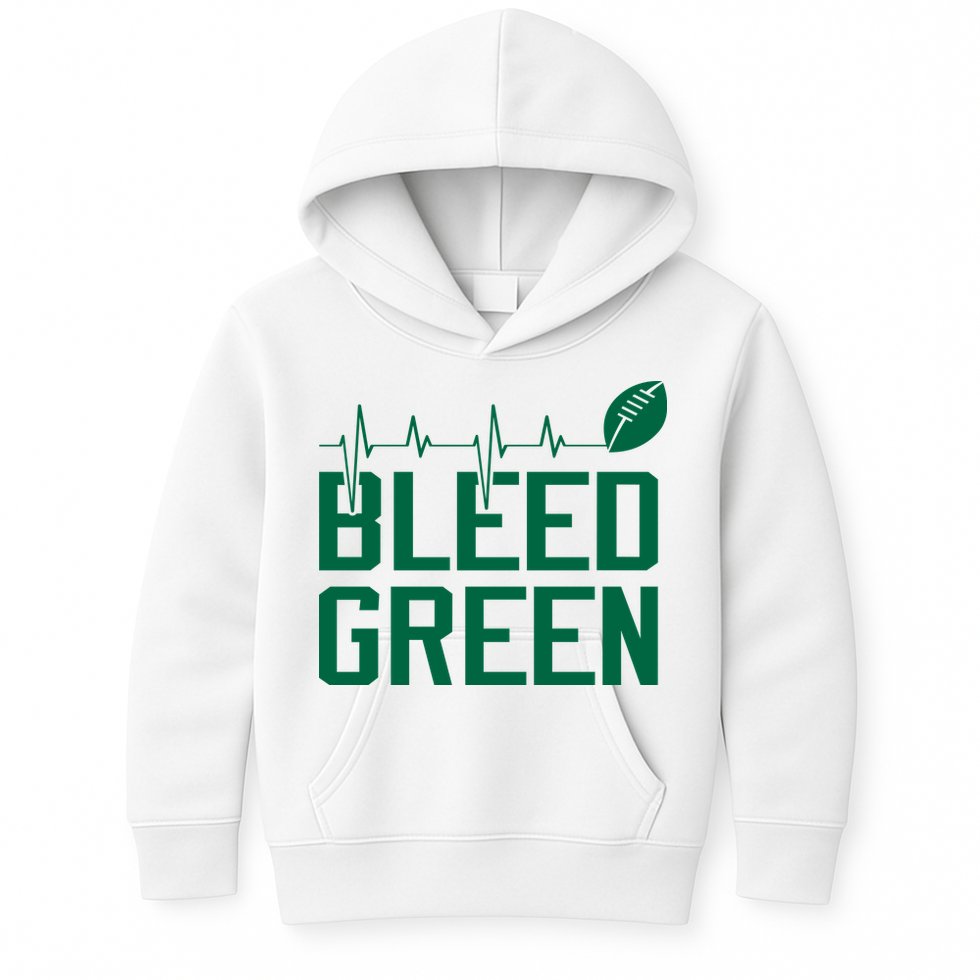 Bleed Green Football Team heart beat Kids Hoodie
