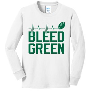 Bleed Green Football Team heart beat Kids Long Sleeve Shirt