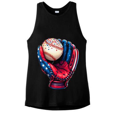 Patriotic Baseball Glove Drip Ice Cream Sprinkles 4th July Ladies PosiCharge Tri-Blend Wicking Tank