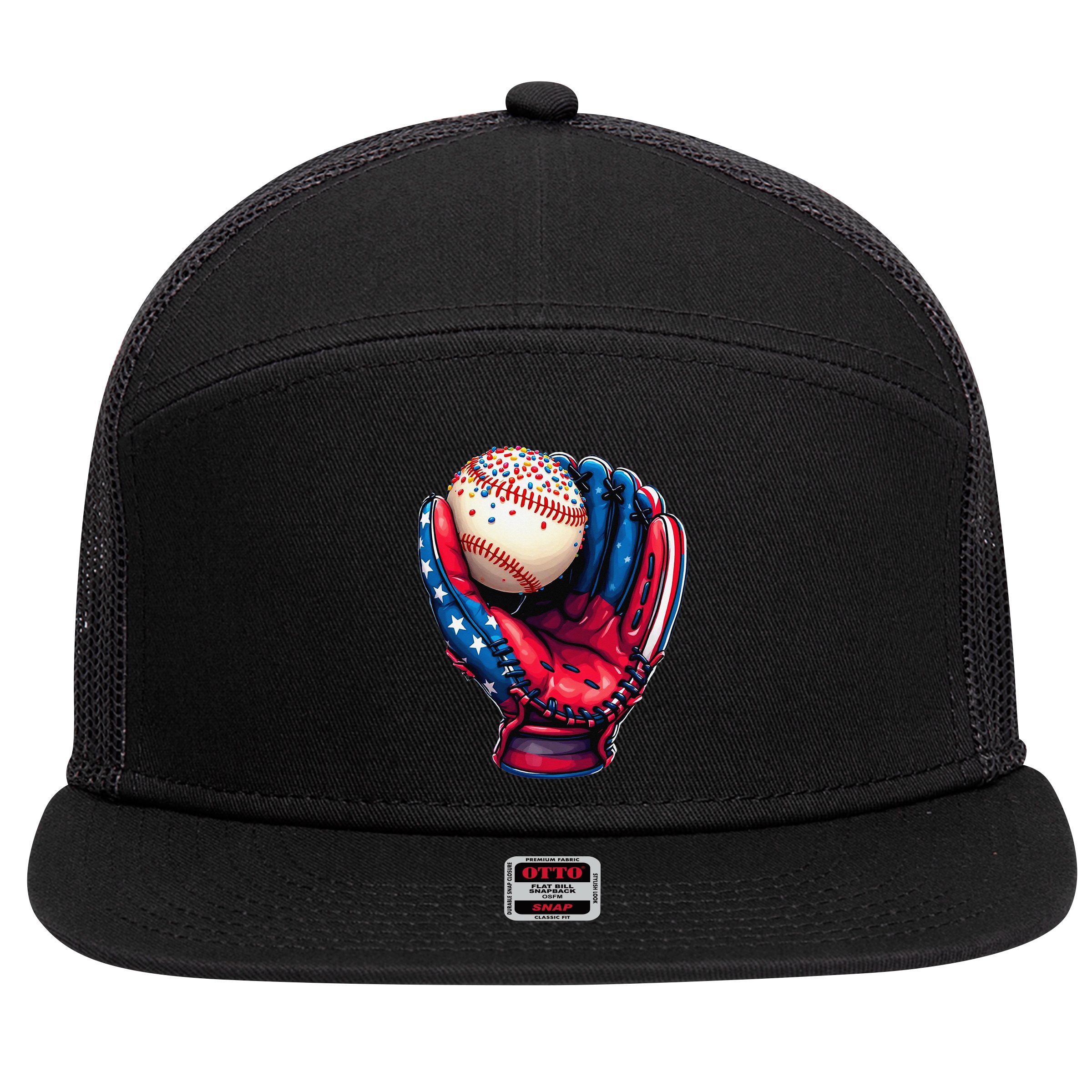 Patriotic Baseball Glove Drip Ice Cream Sprinkles 4th July 7 Panel Mesh Trucker Snapback Hat