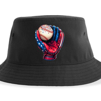 Patriotic Baseball Glove Drip Ice Cream Sprinkles 4th July Sustainable Bucket Hat