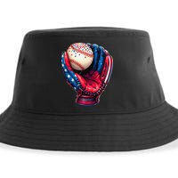 Patriotic Baseball Glove Drip Ice Cream Sprinkles 4th July Sustainable Bucket Hat