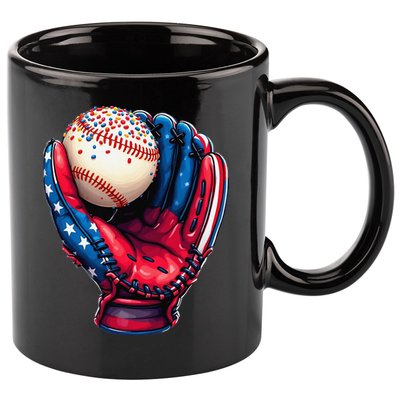 Patriotic Baseball Glove Drip Ice Cream Sprinkles 4th July 11oz C Handle Ceramic Mug