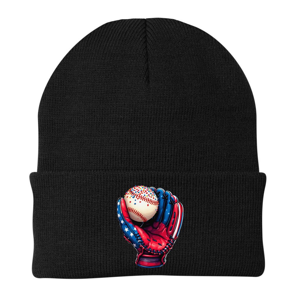 Patriotic Baseball Glove Drip Ice Cream Sprinkles 4th July Beanie