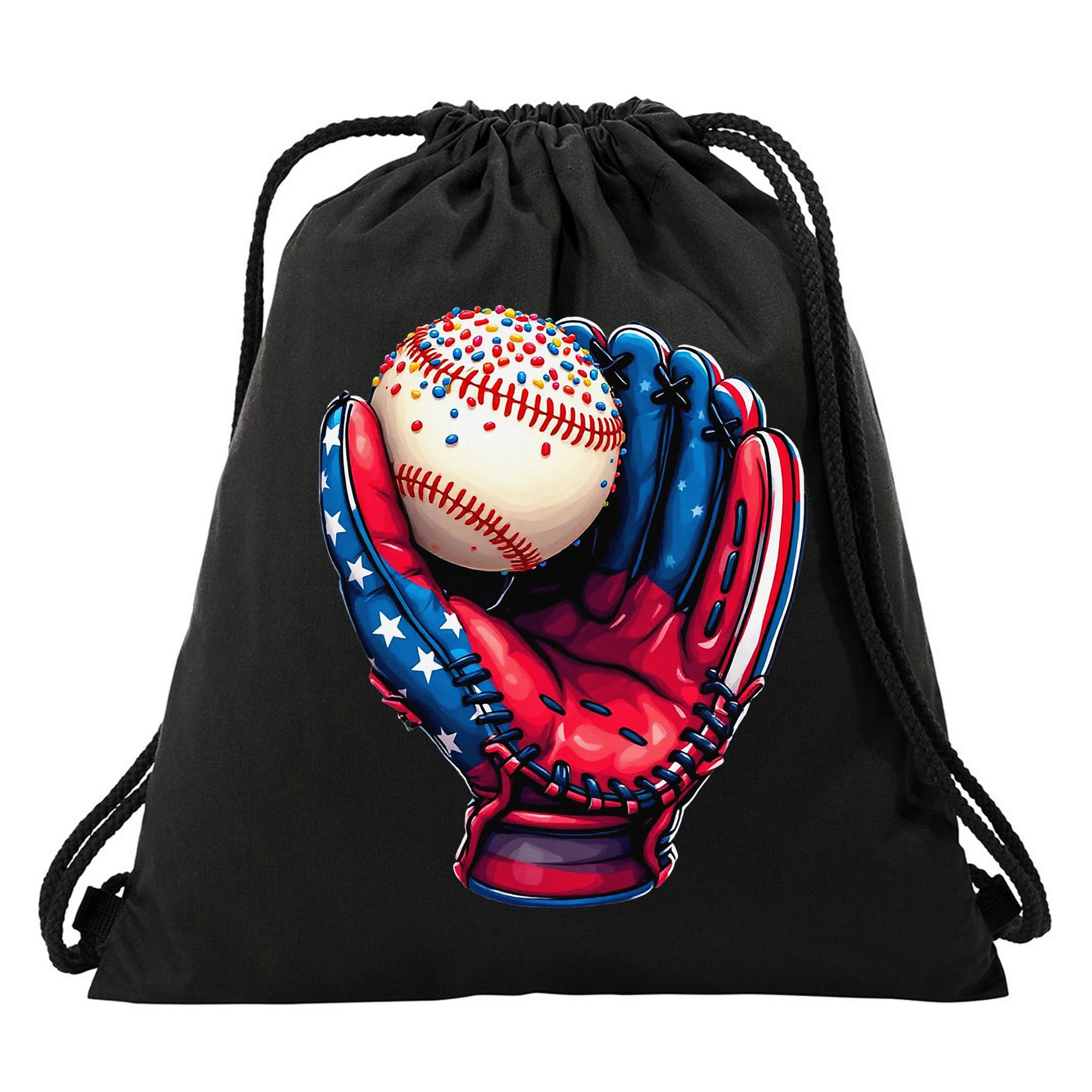 Patriotic Baseball Glove Drip Ice Cream Sprinkles 4th July Drawstring Bag