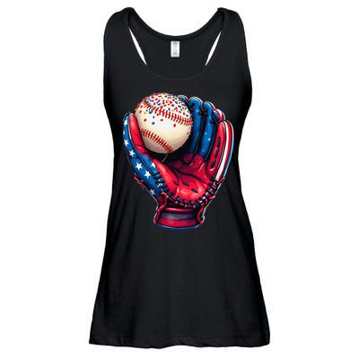 Patriotic Baseball Glove Drip Ice Cream Sprinkles 4th July Ladies Essential Flowy Tank