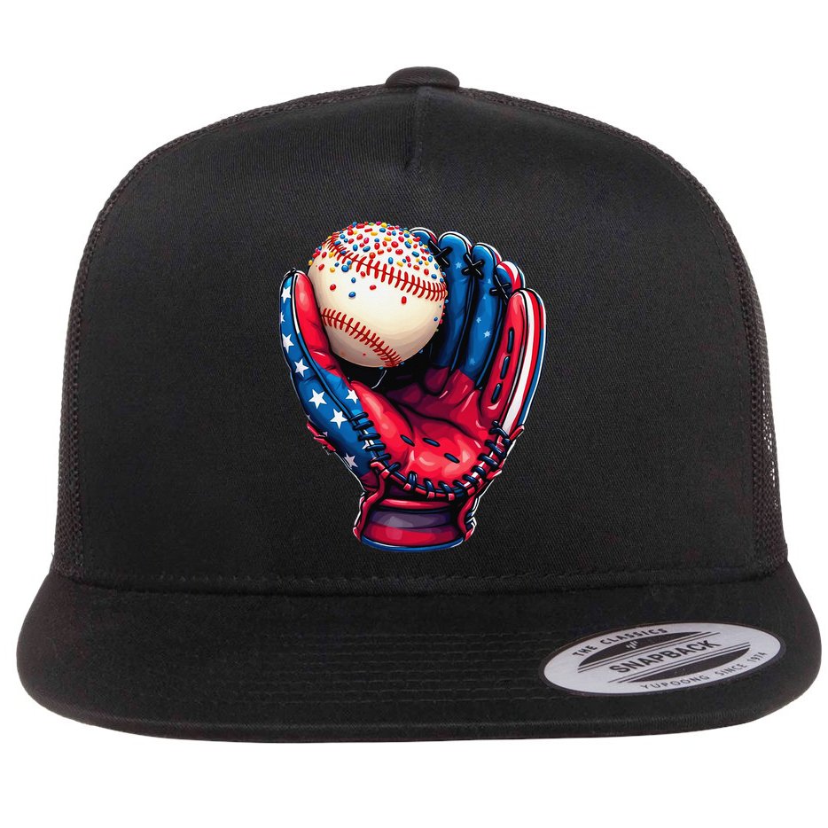 Patriotic Baseball Glove Drip Ice Cream Sprinkles 4th July Flat Bill Trucker Hat