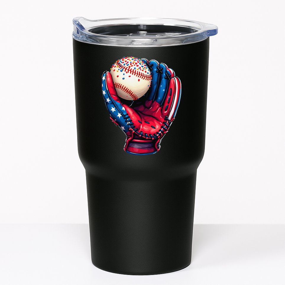 Patriotic Baseball Glove Drip Ice Cream Sprinkles 4th July Tumbler