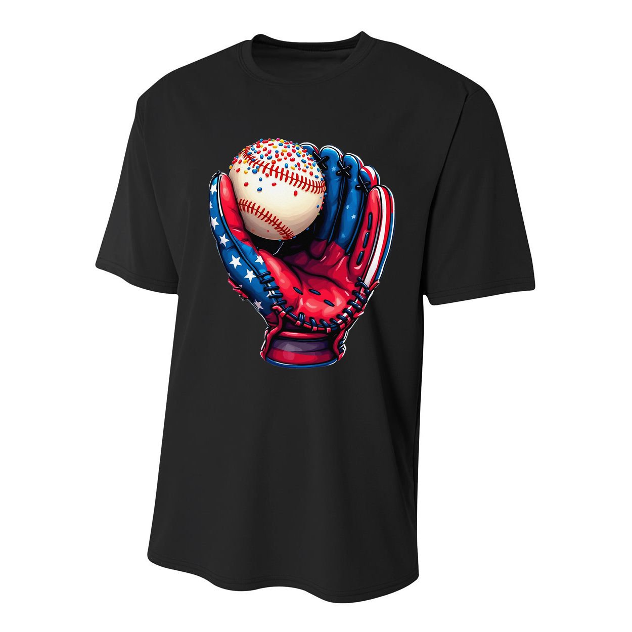 Patriotic Baseball Glove Drip Ice Cream Sprinkles 4th July Youth Performance Sprint T-Shirt