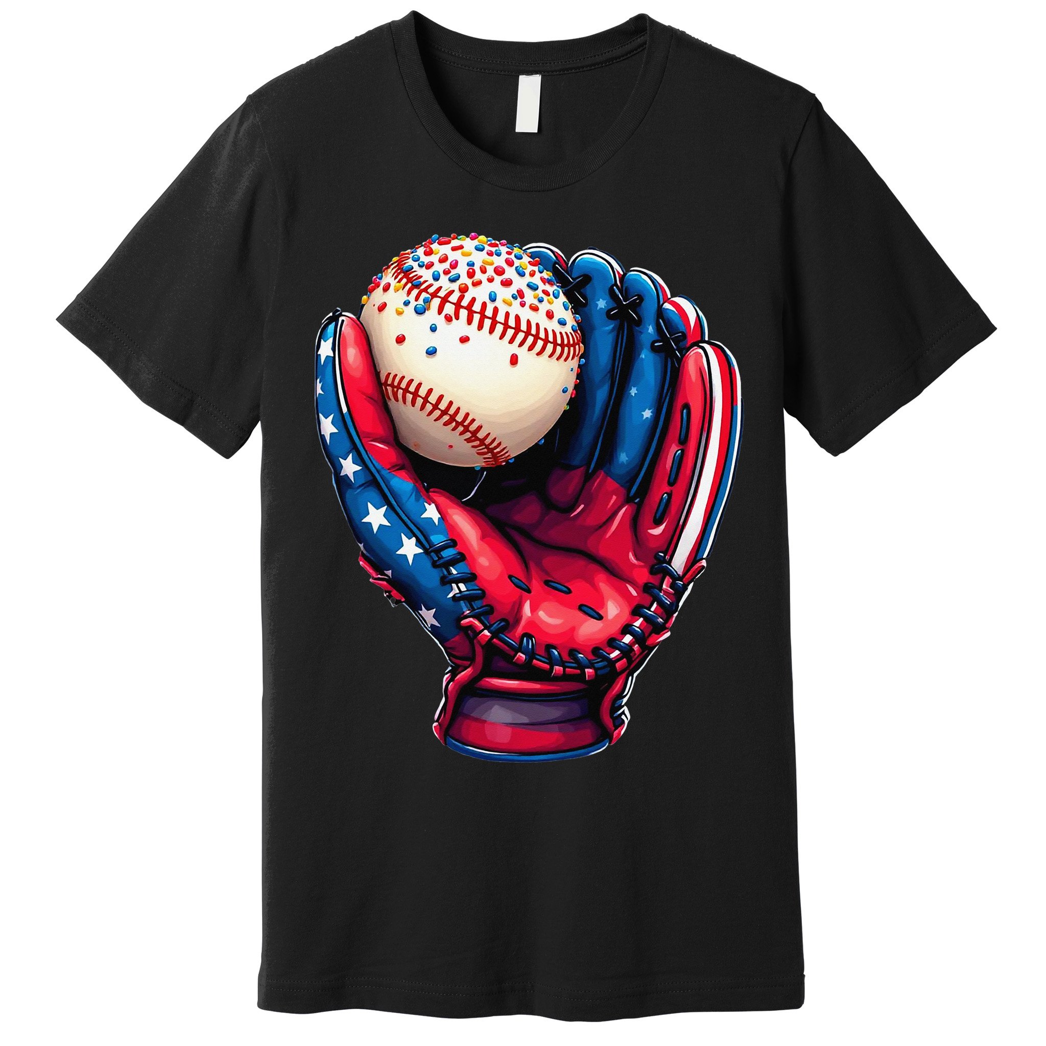 Patriotic Baseball Glove Drip Ice Cream Sprinkles 4th July Premium T-Shirt