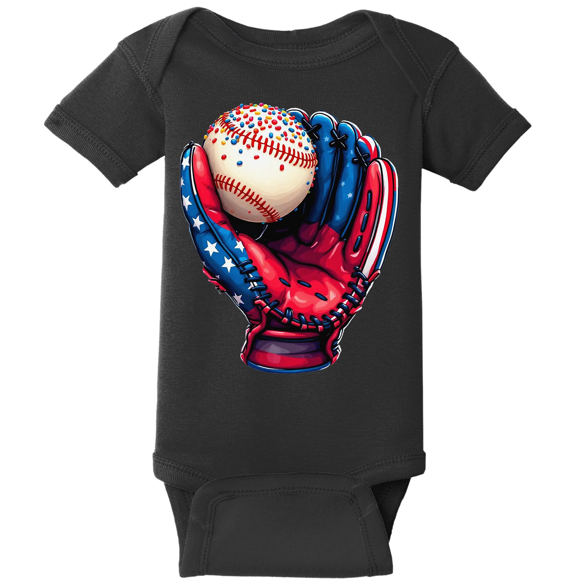 Patriotic Baseball Glove Drip Ice Cream Sprinkles 4th July Baby Bodysuit