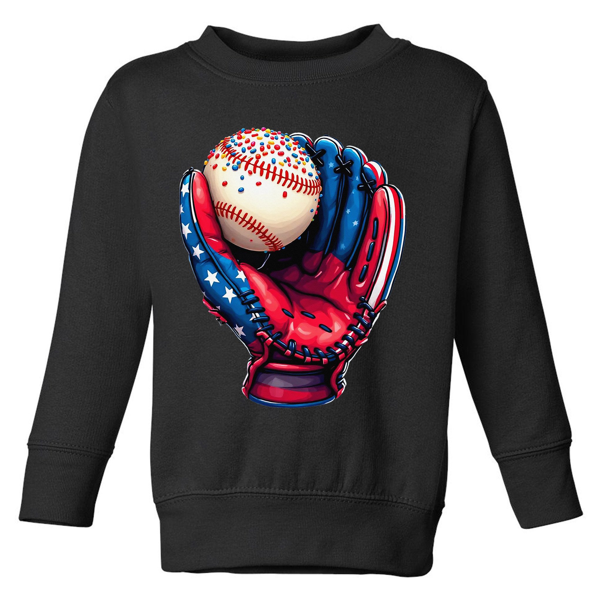 Patriotic Baseball Glove Drip Ice Cream Sprinkles 4th July Toddler Sweatshirt