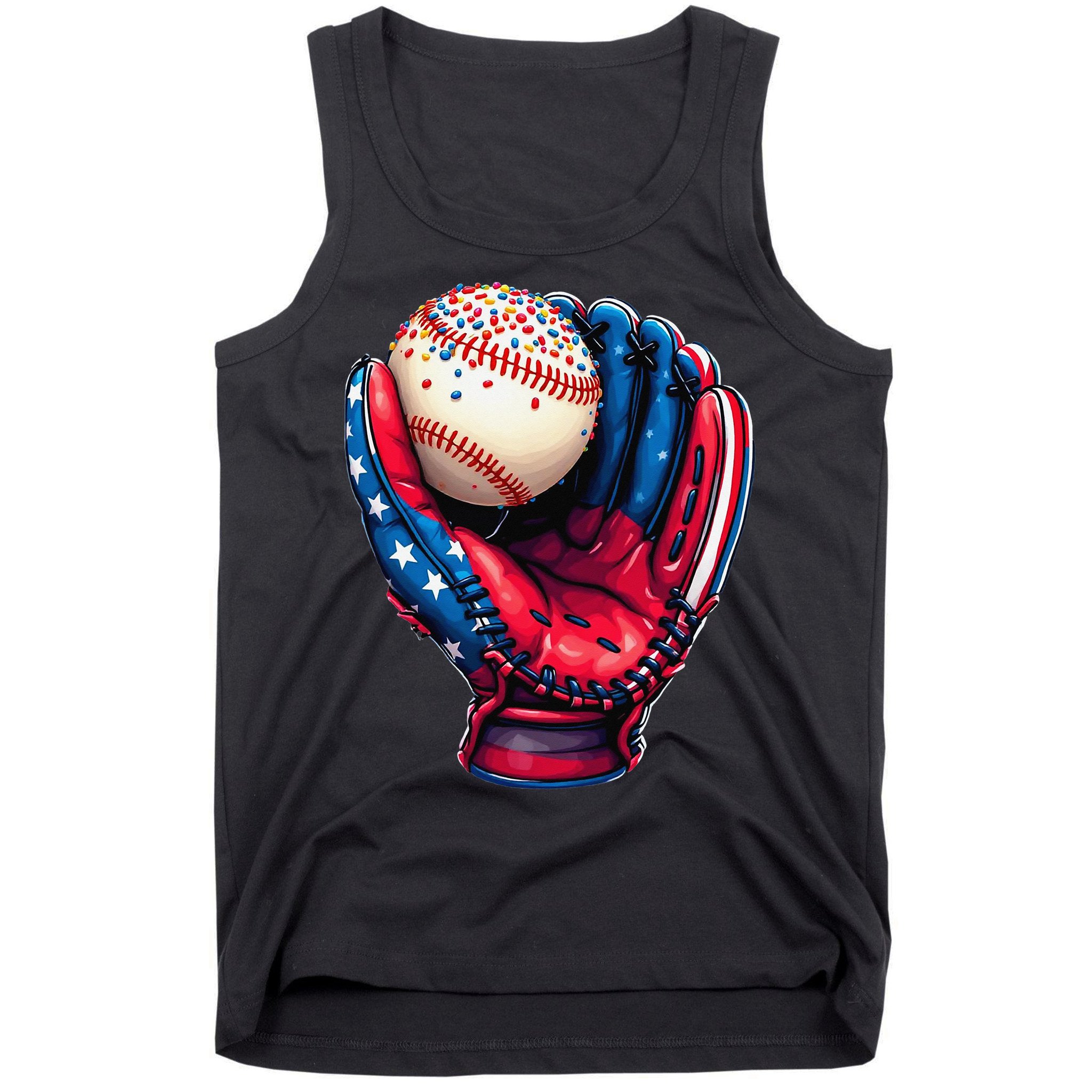 Patriotic Baseball Glove Drip Ice Cream Sprinkles 4th July Tank Top