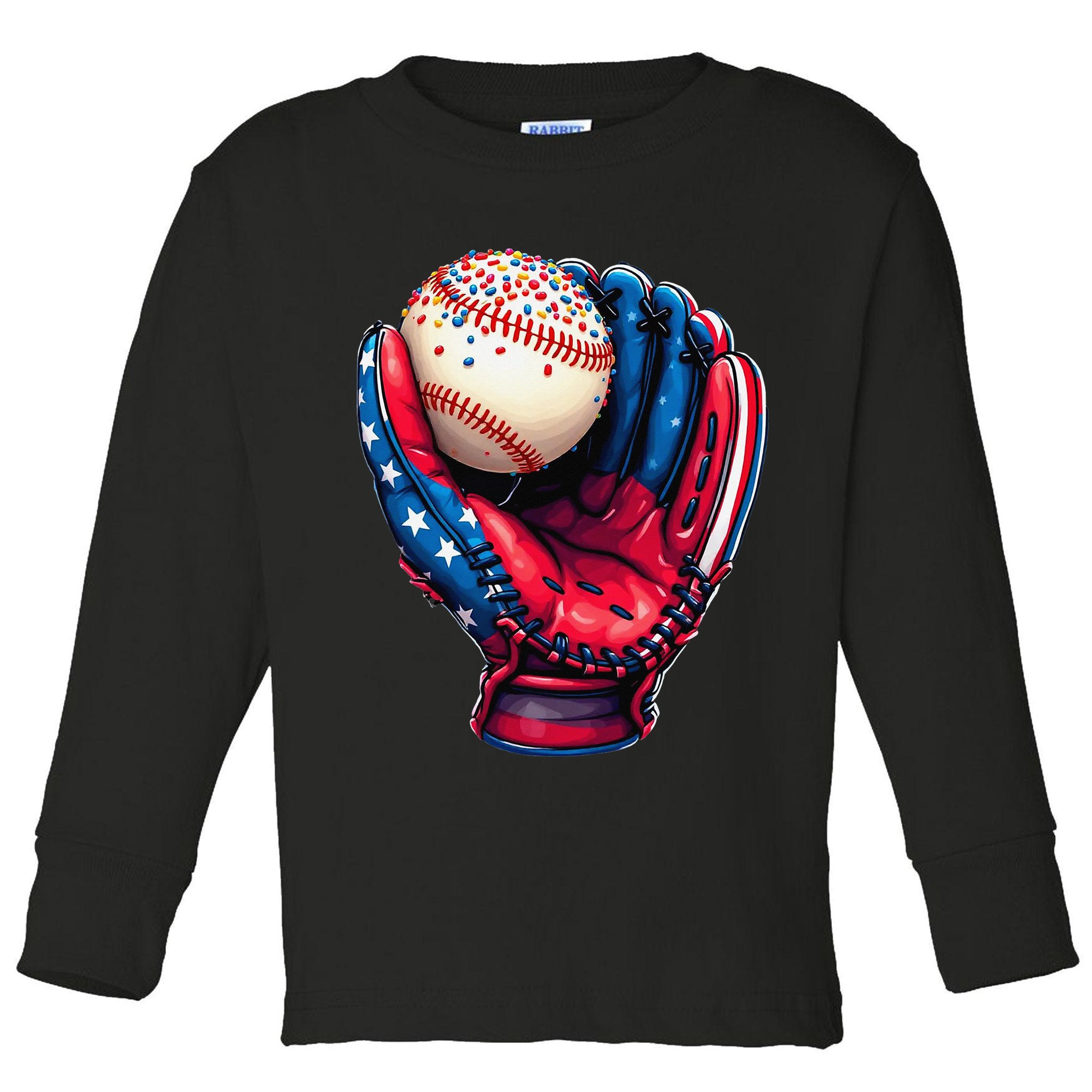Patriotic Baseball Glove Drip Ice Cream Sprinkles 4th July Toddler Long Sleeve Shirt