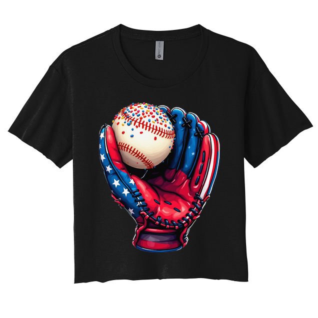 Patriotic Baseball Glove Drip Ice Cream Sprinkles 4th July Crop Top