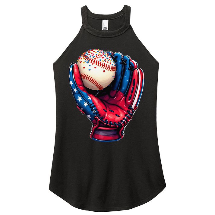 Patriotic Baseball Glove Drip Ice Cream Sprinkles 4th July Women's Perfect Tri Rocker Tank