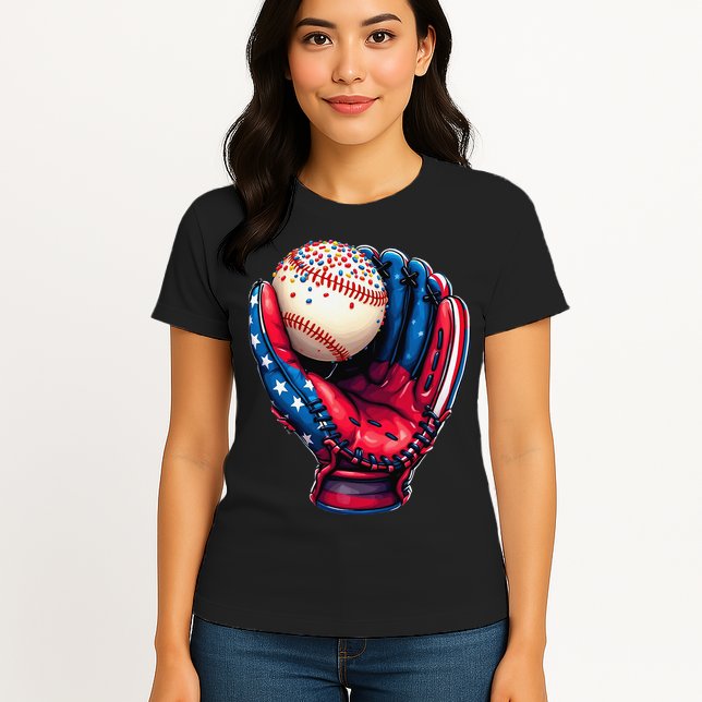 Patriotic Baseball Glove Drip Ice Cream Sprinkles 4th July Womens T-Shirt