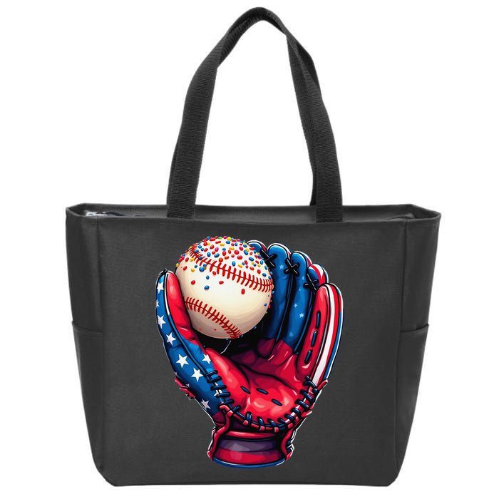 Patriotic Baseball Glove Drip Ice Cream Sprinkles 4th July Zip Tote Bag