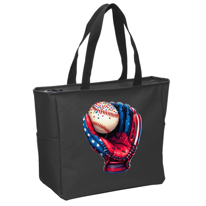 Patriotic Baseball Glove Drip Ice Cream Sprinkles 4th July Zip Tote Bag