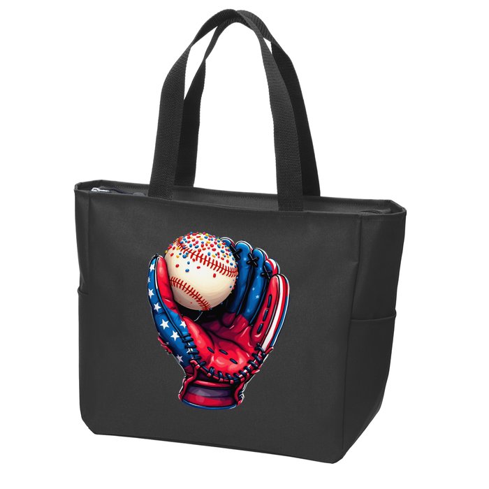 Patriotic Baseball Glove Drip Ice Cream Sprinkles 4th July Zip Tote Bag