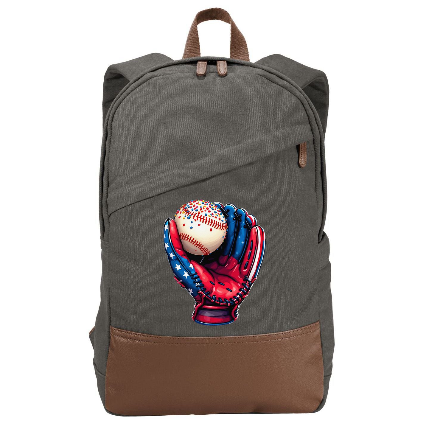 Patriotic Baseball Glove Drip Ice Cream Sprinkles 4th July Cotton Canvas Backpack