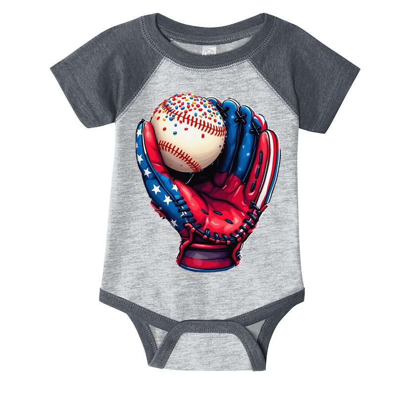 Patriotic Baseball Glove Drip Ice Cream Sprinkles 4th July Infant Baby Jersey Bodysuit