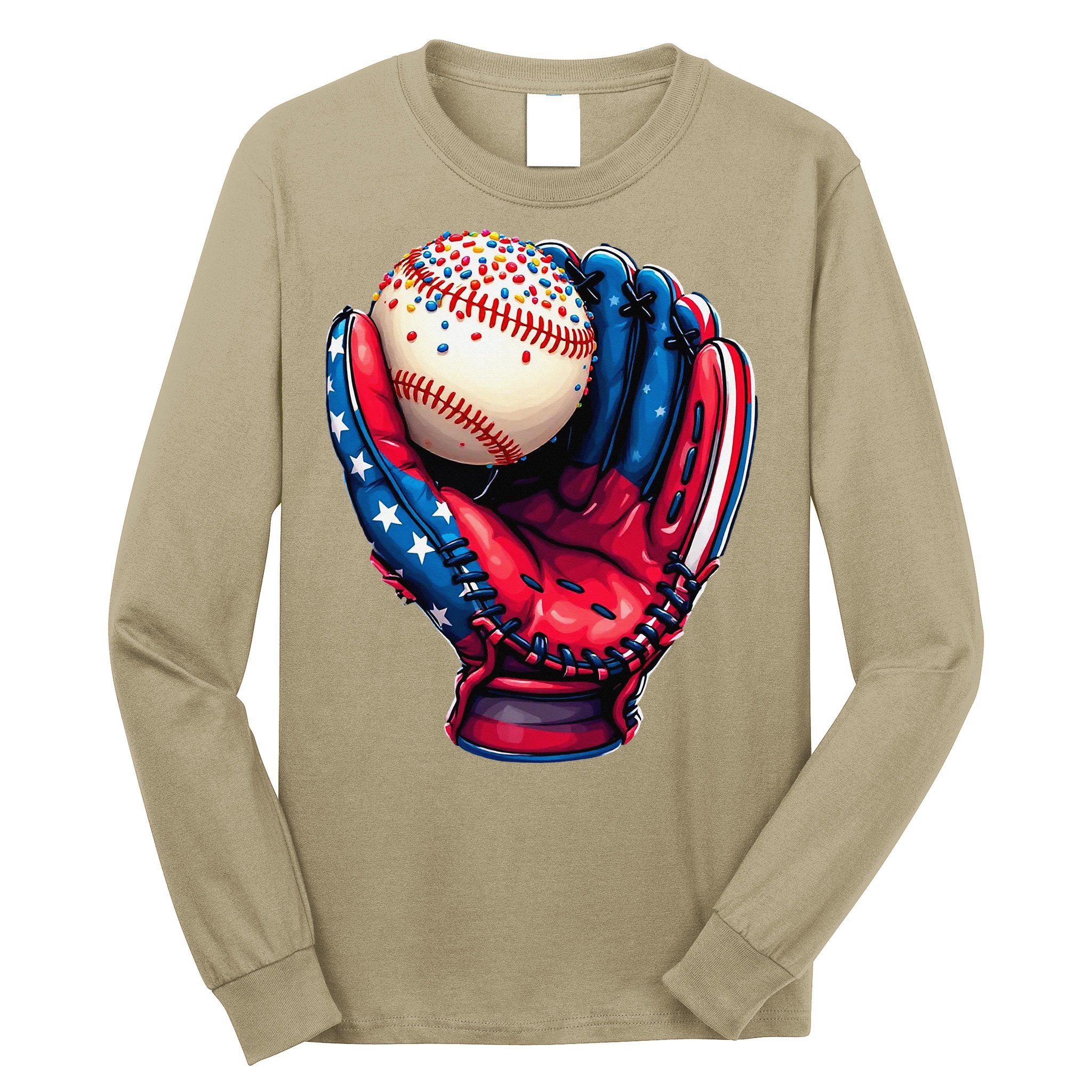 Patriotic Baseball Glove Drip Ice Cream Sprinkles 4th July Long Sleeve Shirt